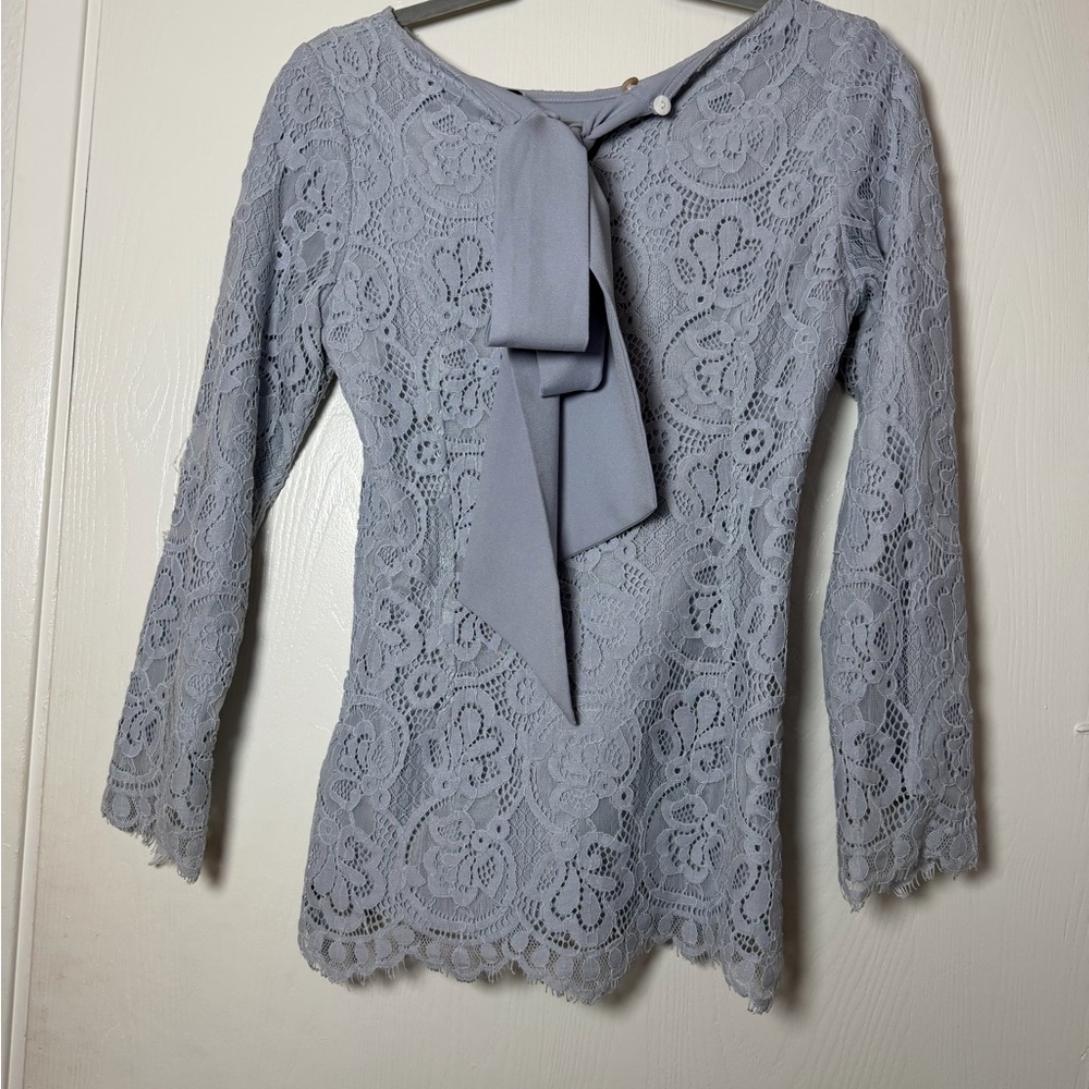 Dainty Jewells - Elegant Lace Bow Top in Sky blue